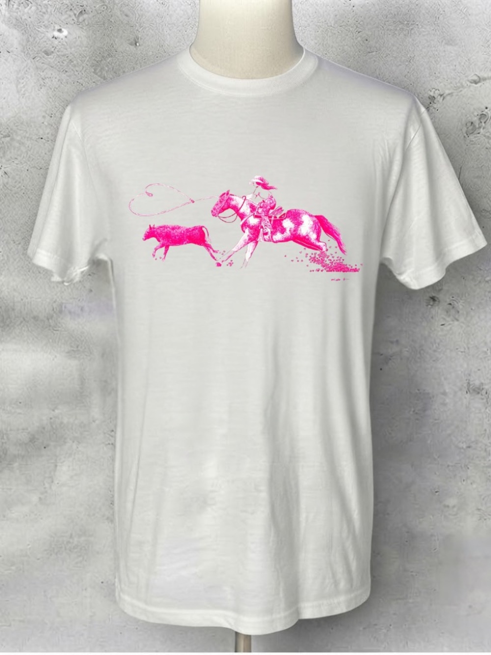 Cowgirl Roping Calf Horse Western Pink Vintage White T-Shirt